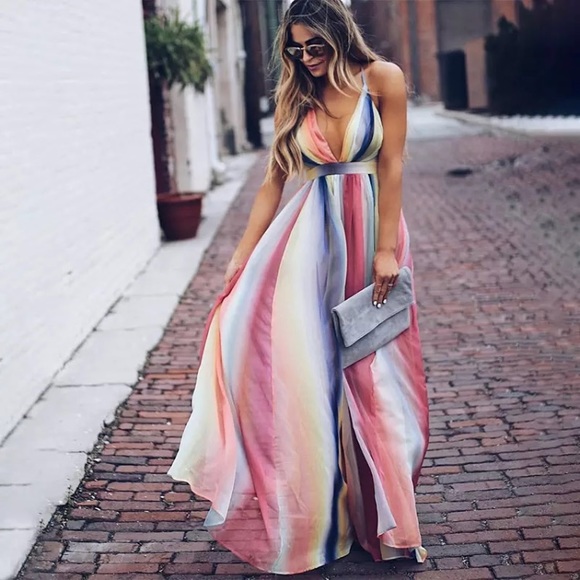 Dresses & Skirts - Rainbow Colorful Chiffon Mesh Maxi Dress